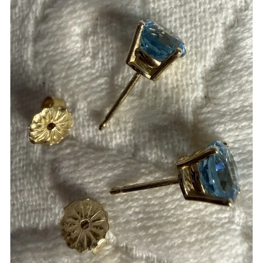Genuine Blue Topaz Earrings in 14 Kt Yellow Gold Large Lone Star Swiss Stuller